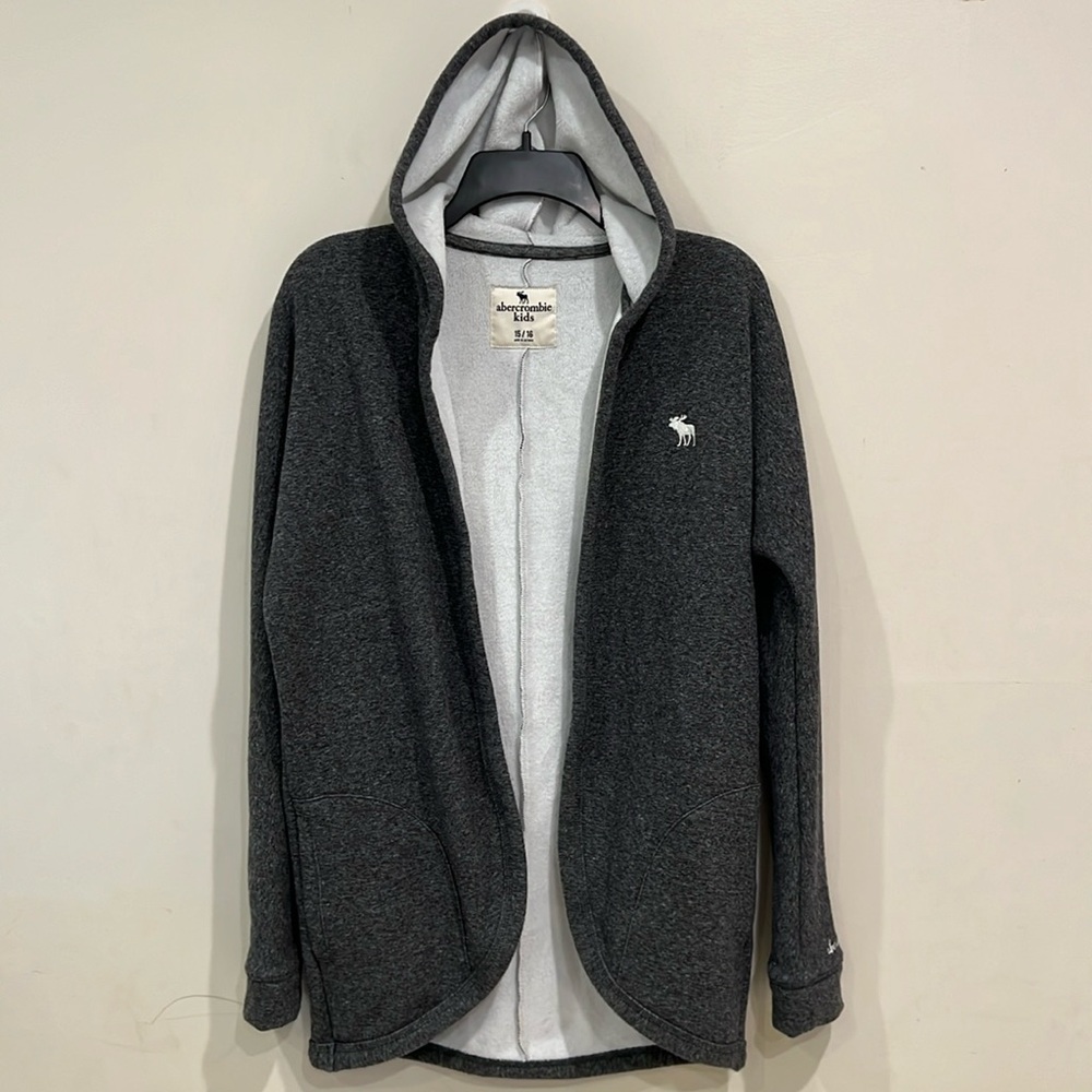 Abercrombie Kids Grey Hooded Long Fleece Jacket Size 15/16